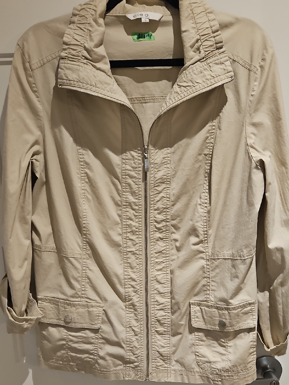 cleo Beige Utility Jacket with Zip Front - Picture 6 of 6